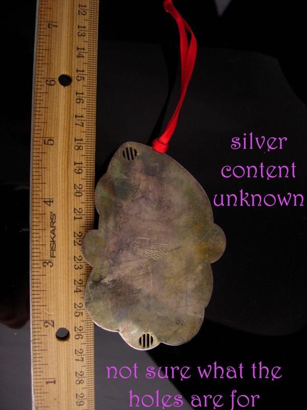 Antique Santa ornament - silver holloware - inscribed merry Christmas - silver rattle or whistle- Victorian Santa Claus