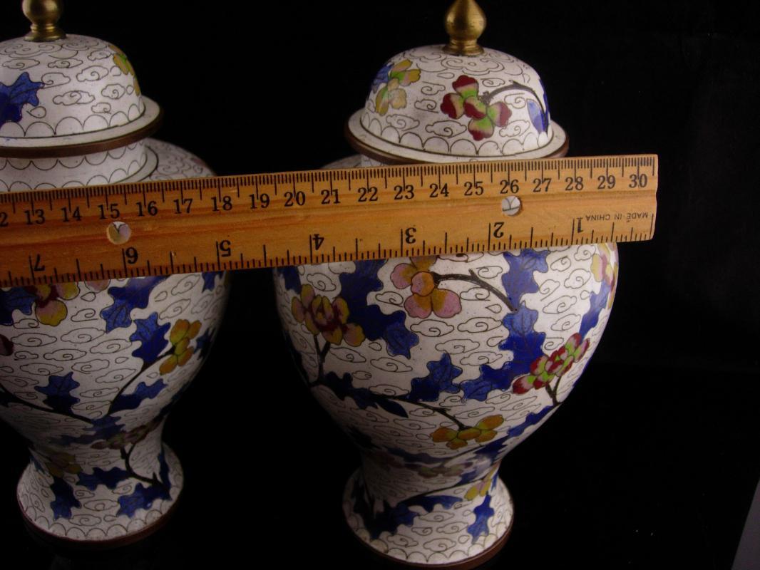 Pair Antique urns - chinese enamel jardiniere - lidded jars - matching set