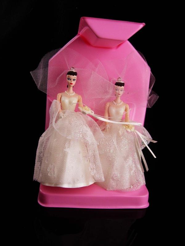 1987 Barbie wedding ornaments - 2 barbies - no ken- gay interest - lgbt gift - wedding dress cake topper