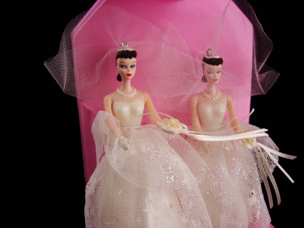1987 Barbie wedding ornaments - 2 barbies - no ken- gay interest - lgbt gift - wedding dress cake topper
