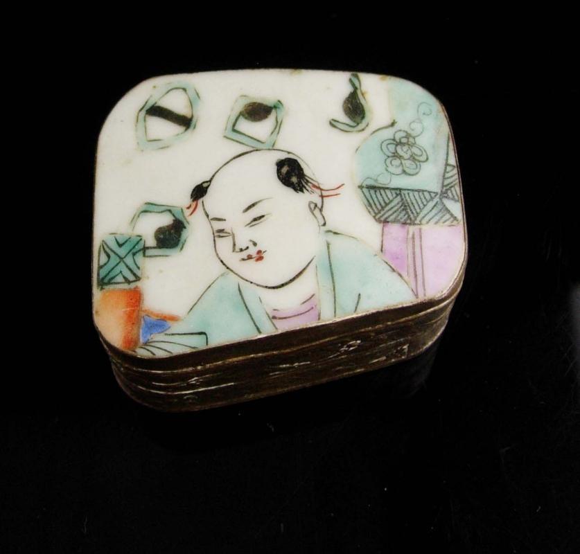 Chinese Enamel Box - Asian trinket - samurai Oriental Ring casket - keepsake jewelry case - Vintage repousse metal