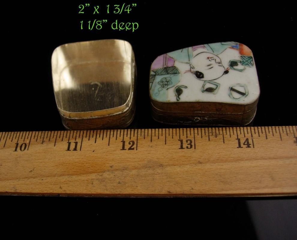 Chinese Enamel Box - Asian trinket - samurai Oriental Ring casket - keepsake jewelry case - Vintage repousse metal