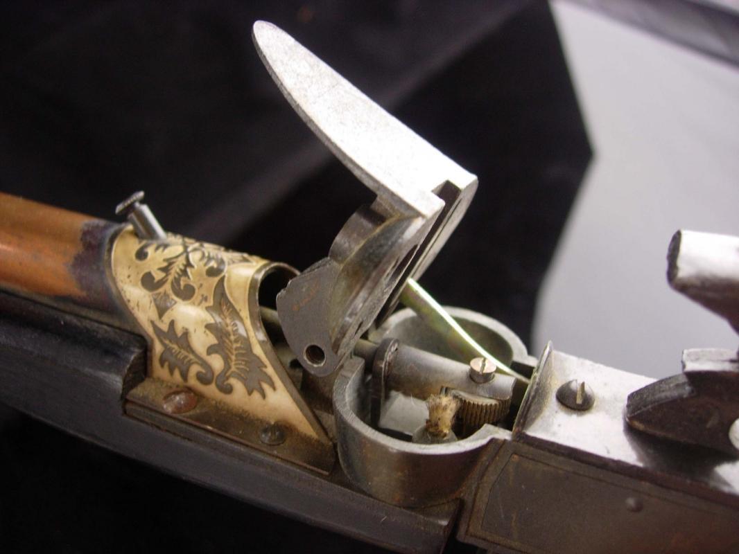Antique Dueling Pistol Lighter - flintlock wood knight head - novelty medieval gift for men - vintage dunhill table accessory