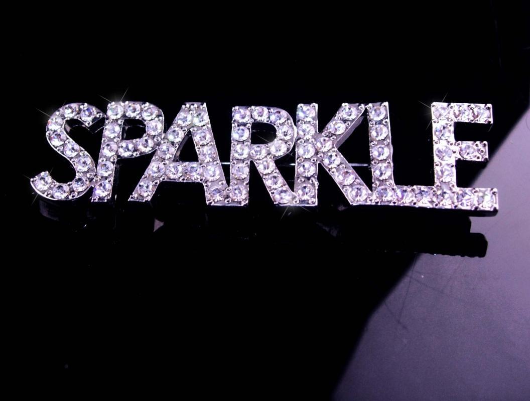 Huge Sparkle Brooch / vintage Rhinestone pin / Drag Queen / silver jewelry / Name brooch / BIG 3 1/2