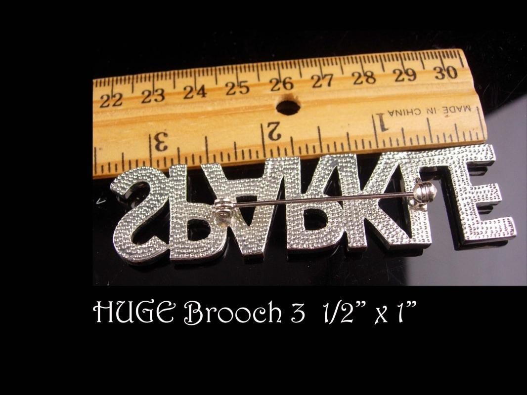 Huge Sparkle Brooch / vintage Rhinestone pin / Drag Queen / silver jewelry / Name brooch / BIG 3 1/2