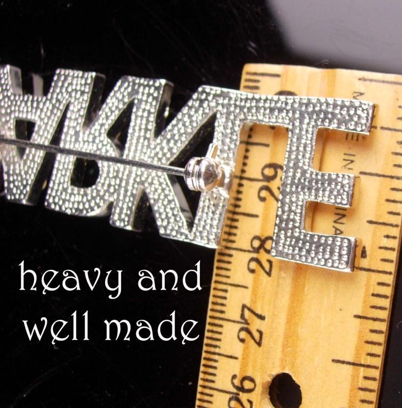 Huge Sparkle Brooch / vintage Rhinestone pin / Drag Queen / silver jewelry / Name brooch / BIG 3 1/2