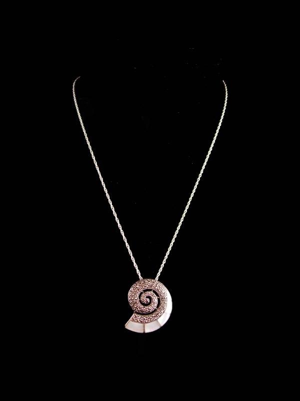 Vintage Signed Snail Brooch - sterling marcasite pendant - mother of pearl inlay talisman - gold filled 20