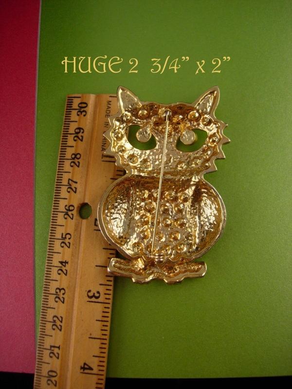 Huge Owl brooch - vintage enamel Bird - Figural jewelry - rhinestone teacher gift ophthalmology ophthalmologist gift Tie bar