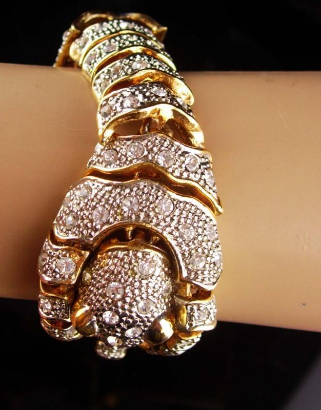 Rhinestone Panther bracelet - BIG Cat leopard - wrap rhinestone - vintage gold tiger bracelet leopard womens animal lover