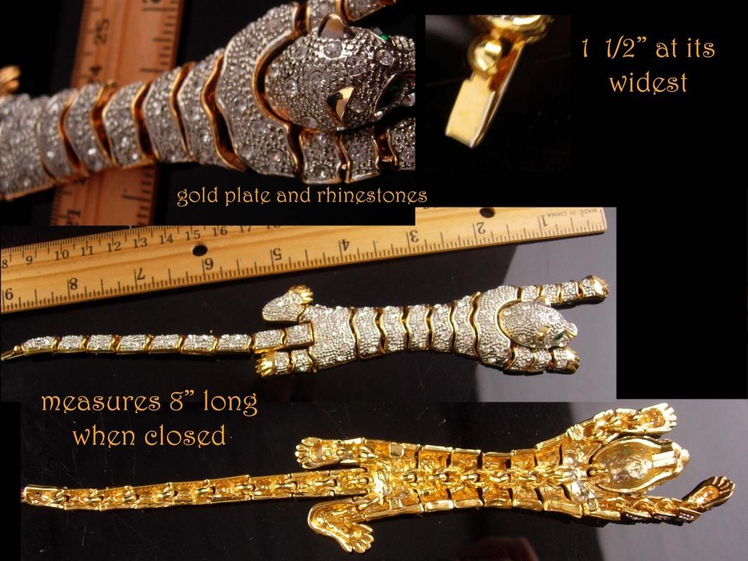 Rhinestone Panther bracelet - BIG Cat leopard - wrap rhinestone - vintage gold tiger bracelet leopard womens animal lover
