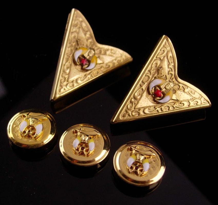 Vintage Masonic Collar ends - Shriner button cover set - gold tips - free masonary enamel set - gift for dad