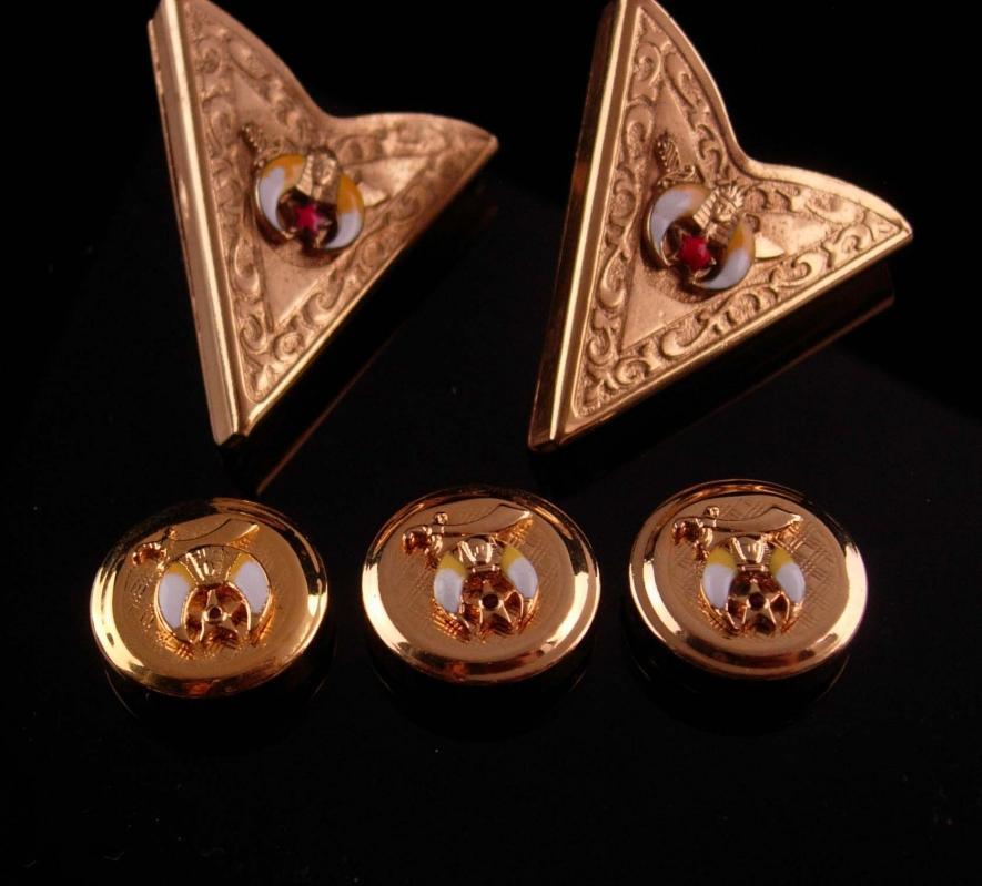 Vintage Masonic Collar ends - Shriner button cover set - gold tips - free masonary enamel set - gift for dad