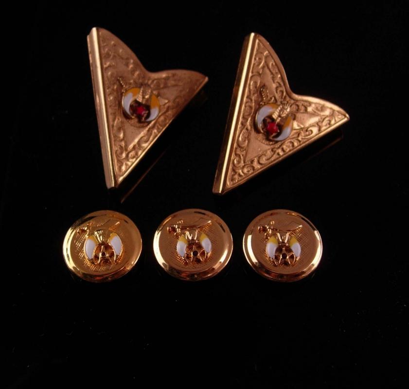Vintage Masonic Collar ends - Shriner button cover set - gold tips - free masonary enamel set - gift for dad