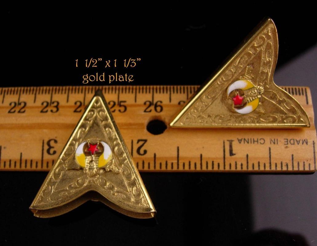 Vintage Masonic Collar ends - Shriner button cover set - gold tips - free masonary enamel set - gift for dad