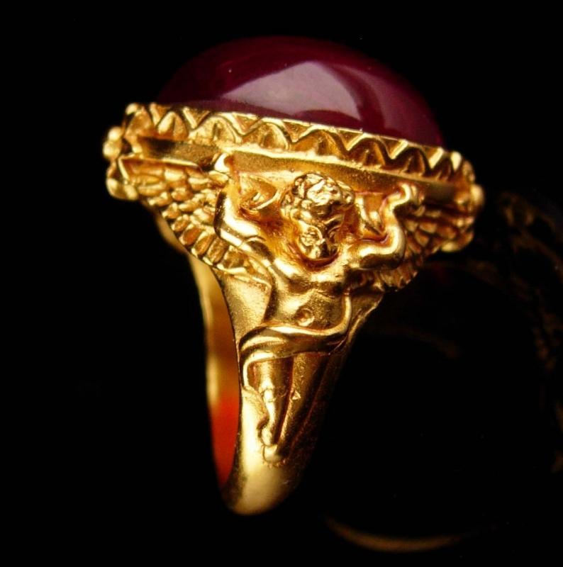 Victorian Cherub Ring - vintage signed estate jewelry - cubid cabochon ring - gothic jewelry - Elizabeth taylor
