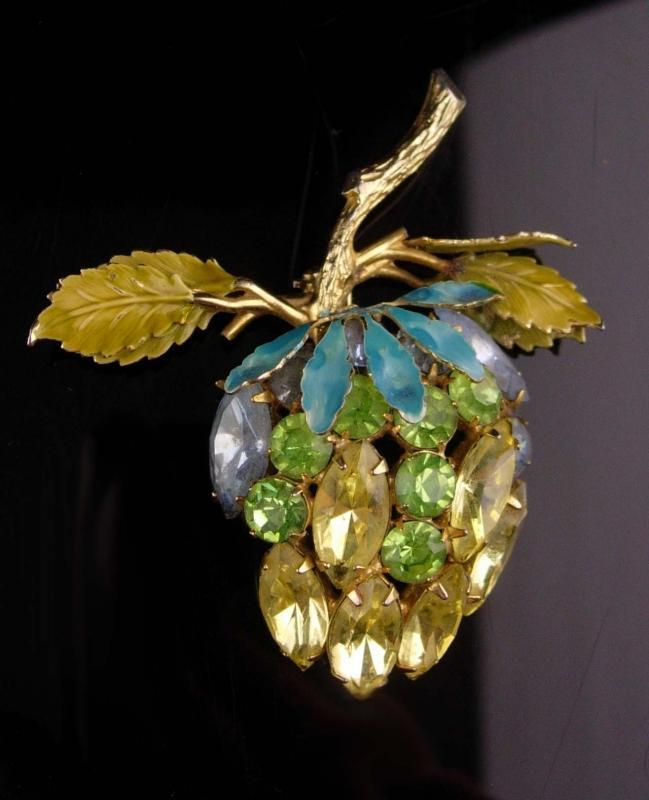 Vintage Alice Caviness Brooch - yellow fruit - rhinestone estate jewelry - strawberry pin - designer brooch