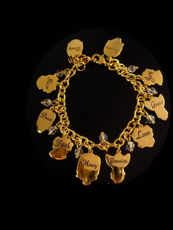 Vintage Angel Charm bracelet - Grace devotion Faith - religious jewelry - enamel girl cherubs
