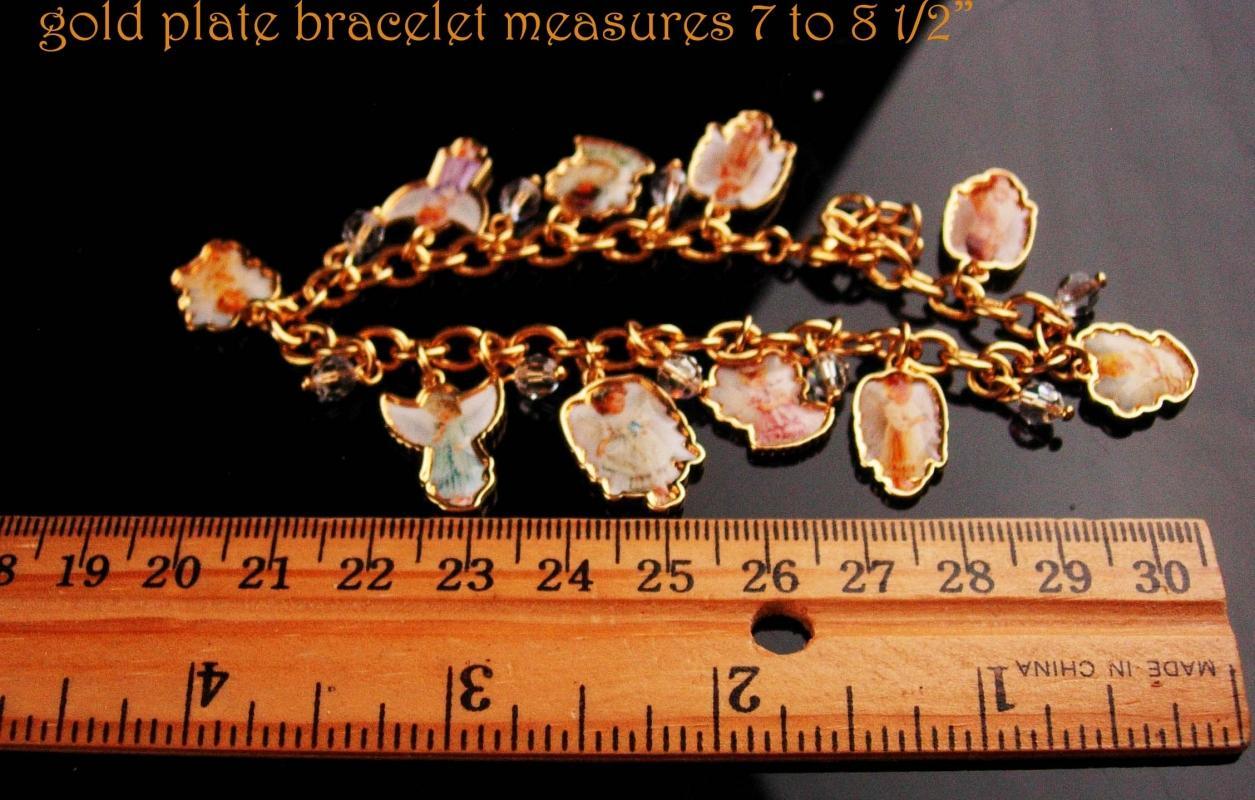 Vintage Angel Charm bracelet - Grace devotion Faith - religious jewelry - enamel girl cherubs