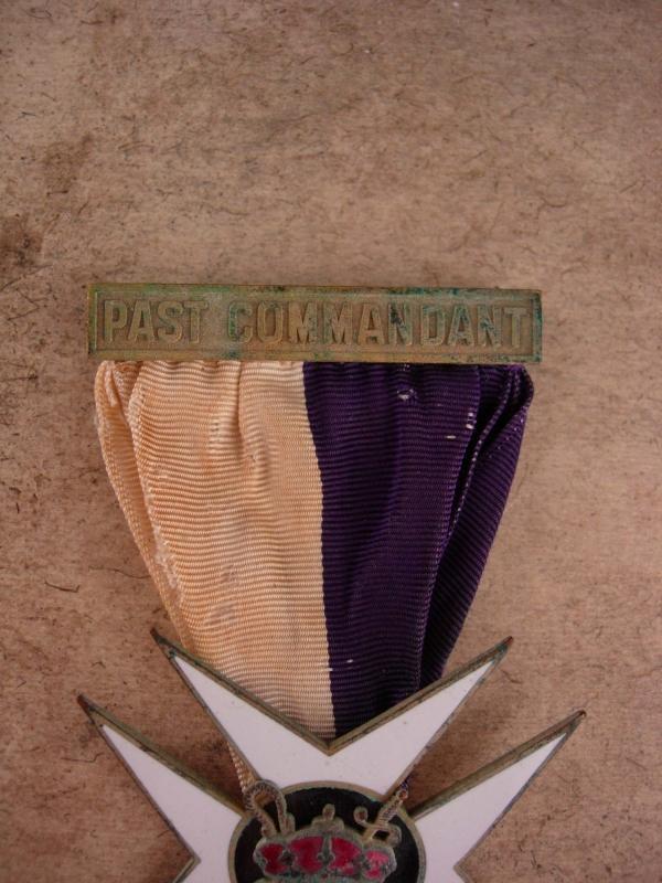 Antique Oddfellow medal - past commandant maltese cross - Jewel Knights Templar Fraternal Enamel masonic ribbon