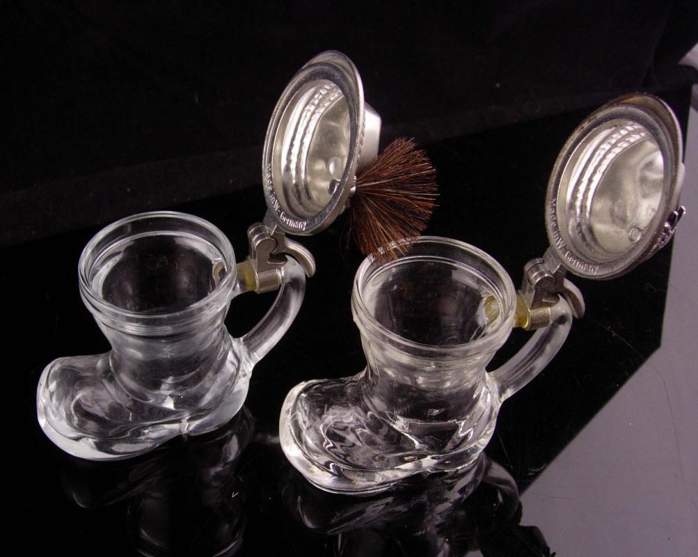 Vintage Shot glass set - german boots - hat badge - hinged lid - Beer drinker gift - edelweis flower bartender gift