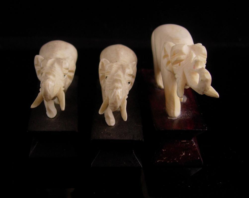 Vintage Elephant statues - 3 carved figurals - Good luck gift - miniature animals