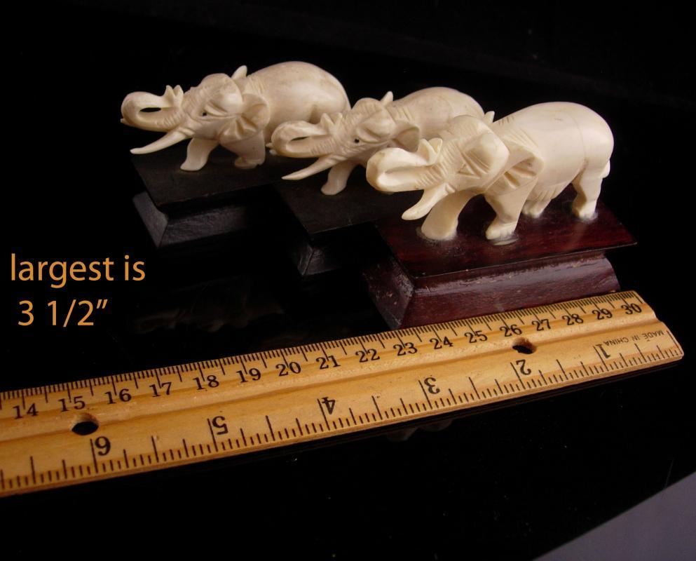 Vintage Elephant statues - 3 carved figurals - Good luck gift - miniature animals
