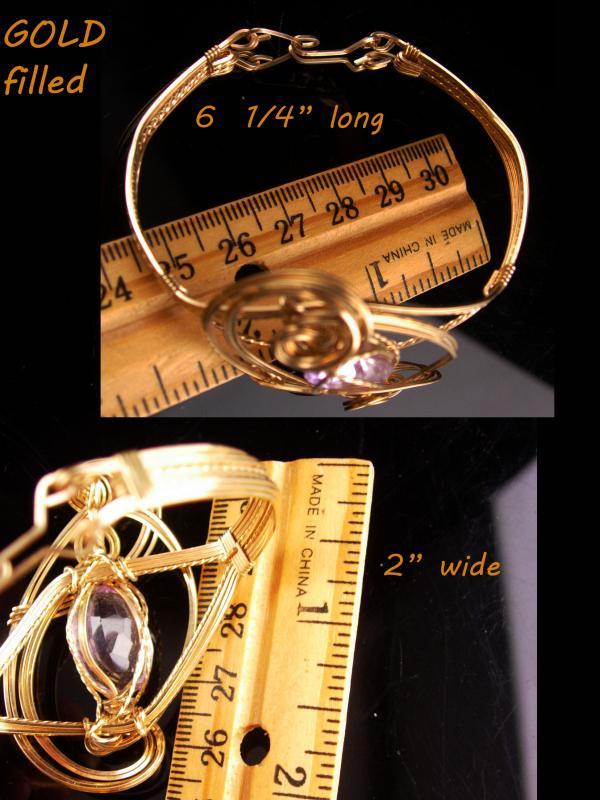 Large Statement Bracelet - Gold filled Amethyst cuff - Modernist design - OOAK - artist jewelry - February Birthstone