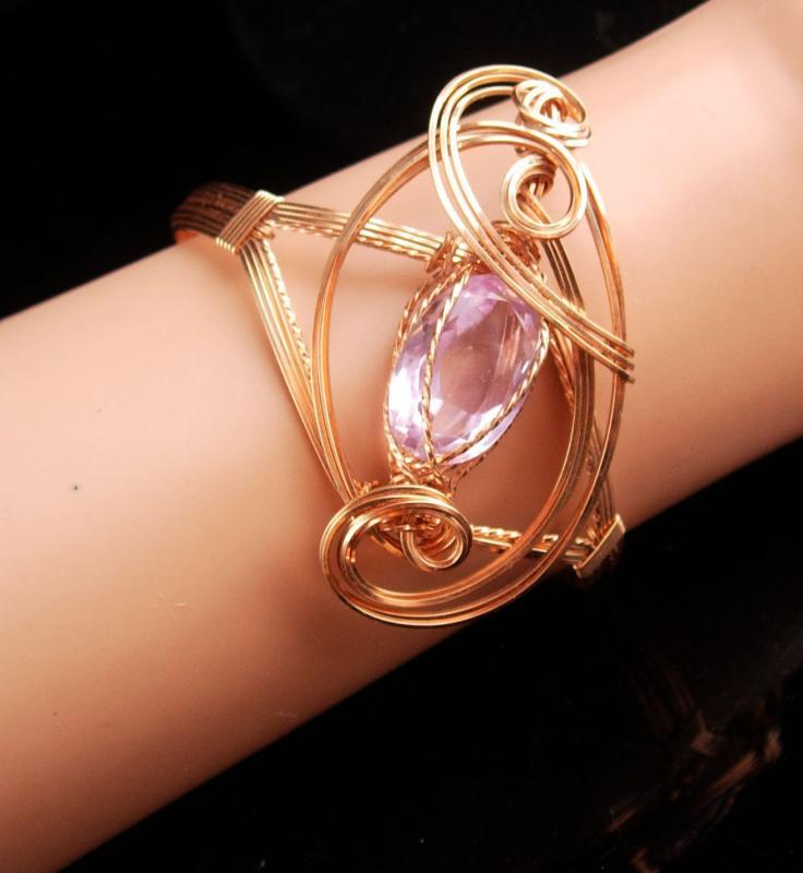 Large Statement Bracelet - Gold filled Amethyst cuff - Modernist design - OOAK - artist jewelry - February Birthstone