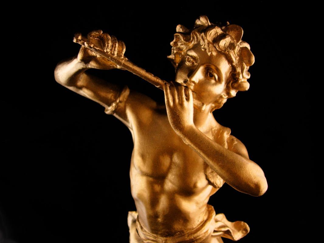 Huge Vintage Nude statue - Pan metal male figure - gold erotic sculpture - greek statue - mythology