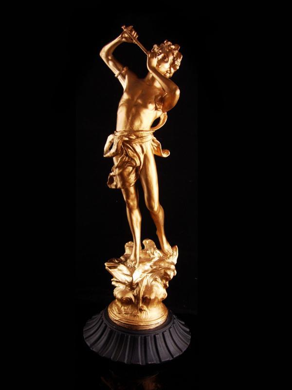 Huge Vintage Nude statue - Pan metal male figure - gold erotic sculpture - greek statue - mythology