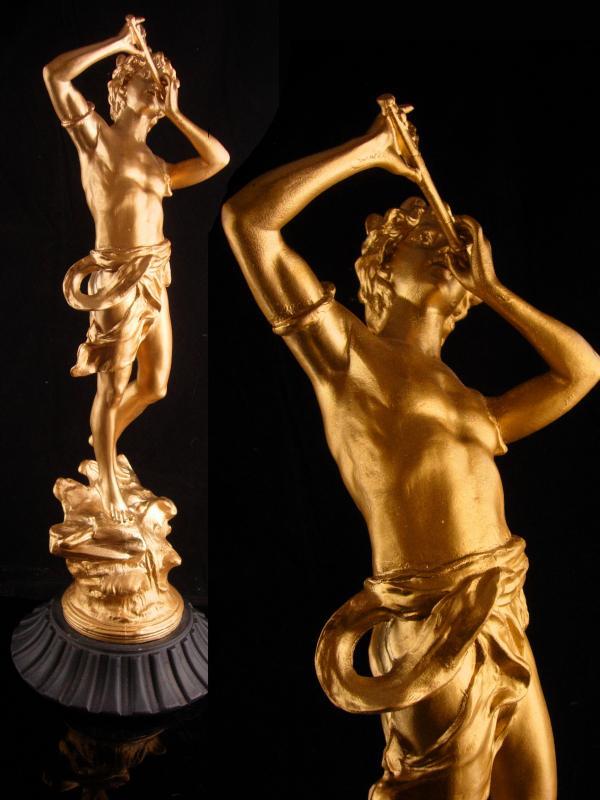 Huge Vintage Nude statue - Pan metal male figure - gold erotic sculpture - greek statue - mythology
