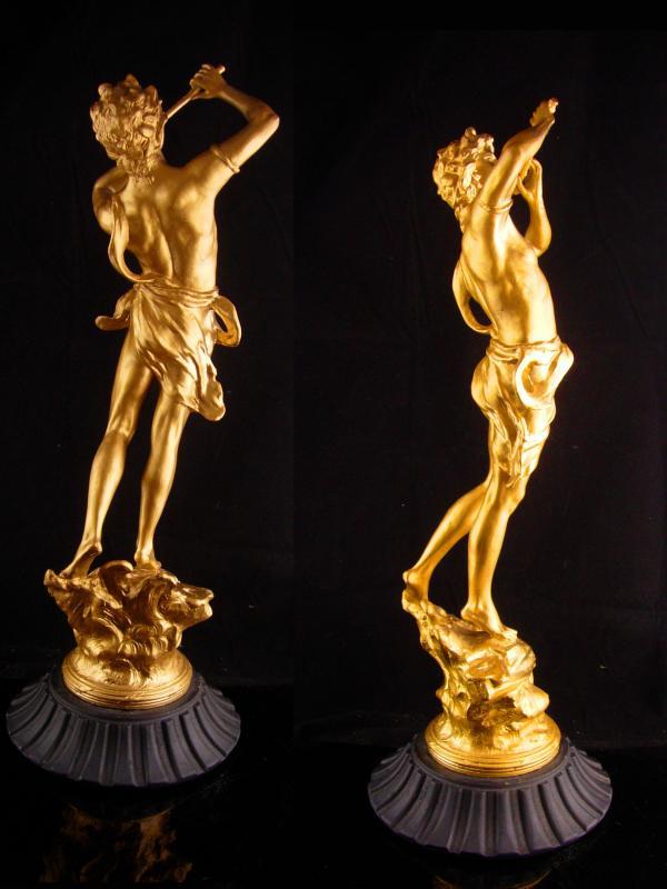 Huge Vintage Nude statue - Pan metal male figure - gold erotic sculpture - greek statue - mythology