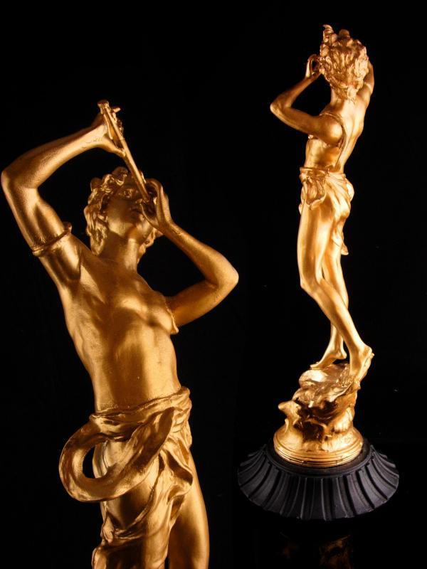 Huge Vintage Nude statue - Pan metal male figure - gold erotic sculpture - greek statue - mythology