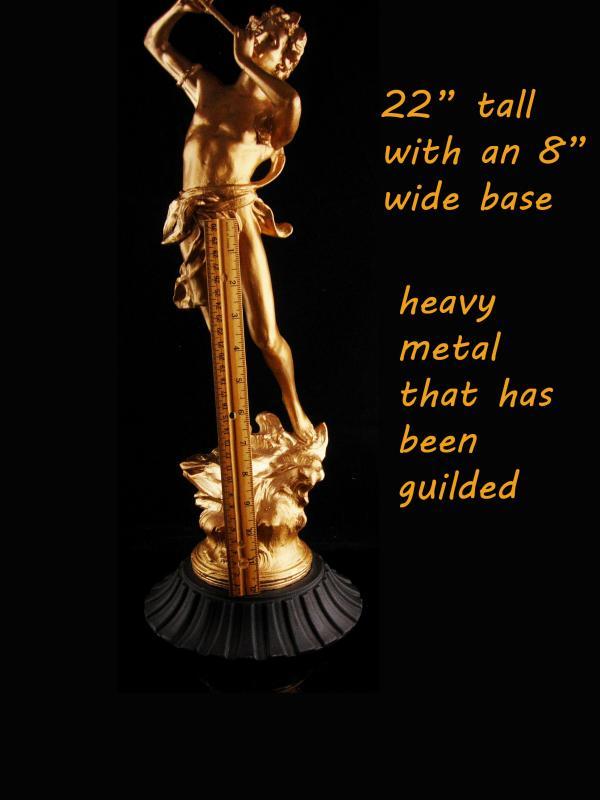 Huge Vintage Nude statue - Pan metal male figure - gold erotic sculpture - greek statue - mythology