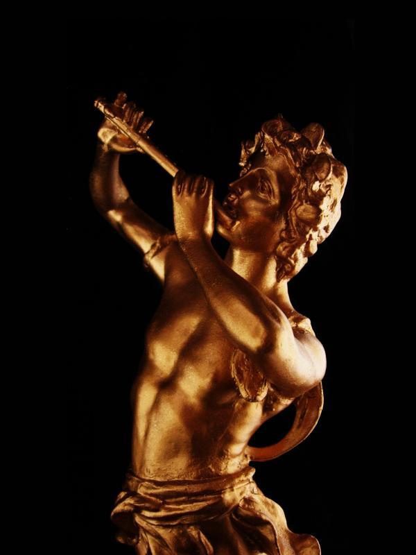 Huge Vintage Nude statue - Pan metal male figure - gold erotic sculpture - greek statue - mythology