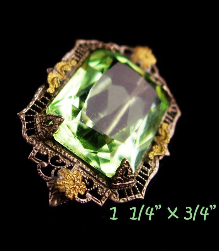 Antique Filigree Brooch - art deco peridot jewelry - Green stone - silver and gold vintage pin - 1st anniversary gift / August gift / virgo birthday