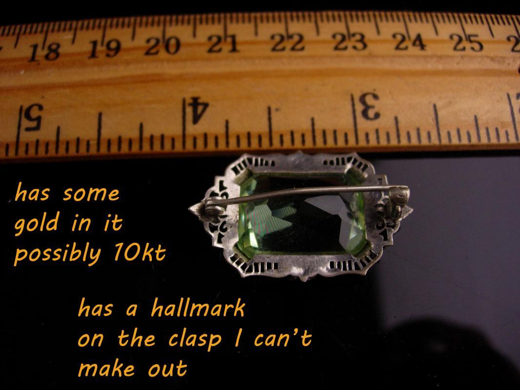 Antique Filigree Brooch - art deco peridot jewelry - Green stone - silver and gold vintage pin - 1st anniversary gift / August gift / virgo birthday