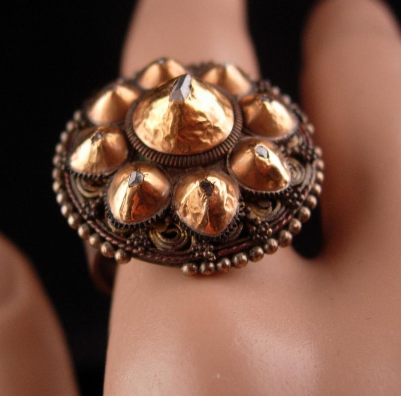Vintage 9 Diamond ring - bizarre history - genuine stones size 7 1/2 gold one of a kind - cluster 14kt gold harem jewelry