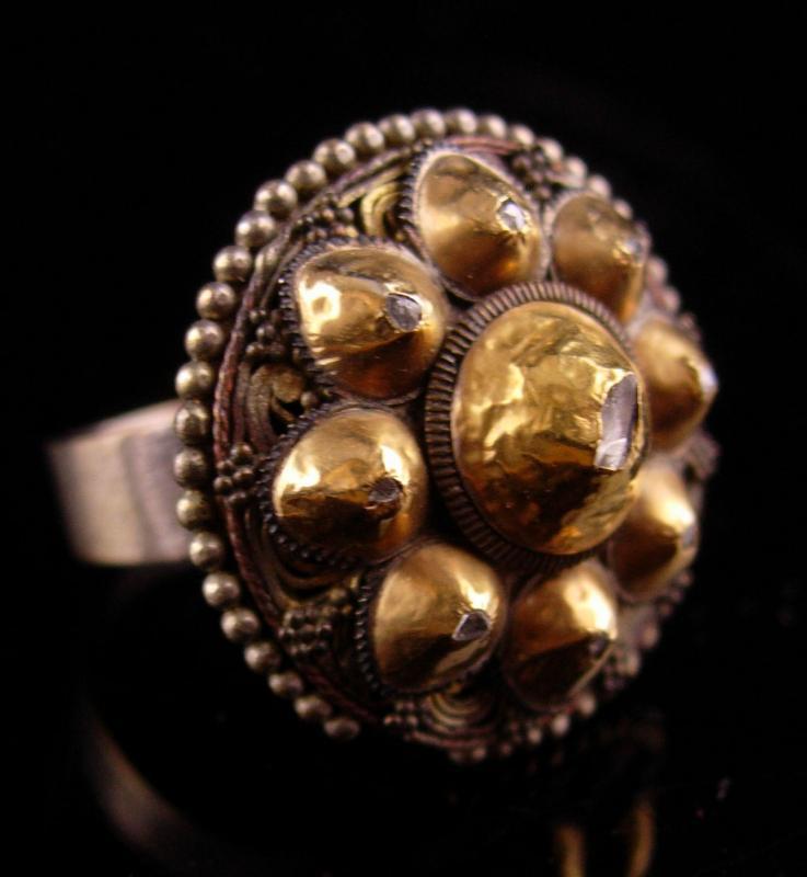 Vintage 9 Diamond ring - bizarre history - genuine stones size 7 1/2 gold one of a kind - cluster 14kt gold harem jewelry