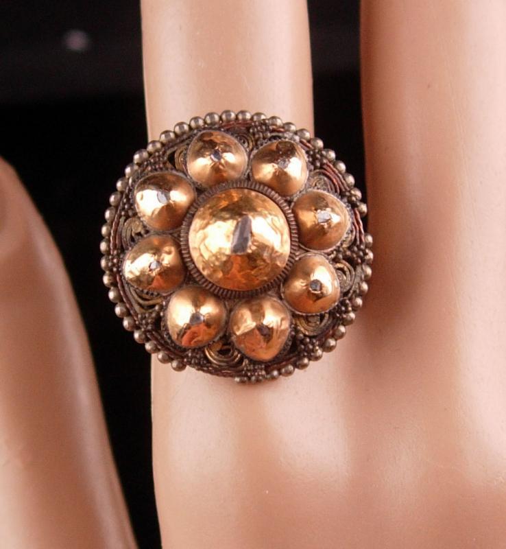 Vintage 9 Diamond ring - bizarre history - genuine stones size 7 1/2 gold one of a kind - cluster 14kt gold harem jewelry