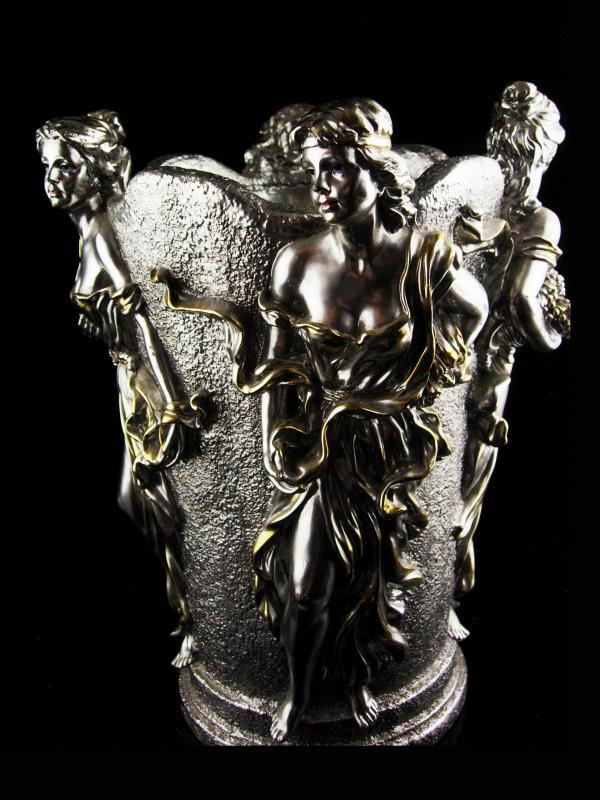 Vintage Goddess Vase - 4 seasons Urn - Horai silver bottle holder - Greek mythology - art nouveau women