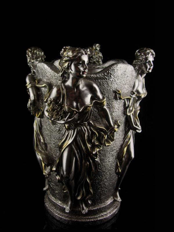 Vintage Goddess Vase - 4 seasons Urn - Horai silver bottle holder - Greek mythology - art nouveau women