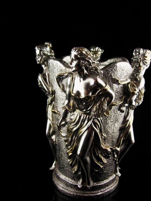Vintage Goddess Vase - 4 seasons Urn - Horai silver bottle holder - Greek mythology - art nouveau women
