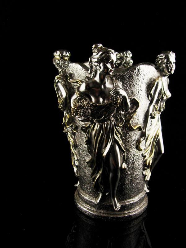 Vintage Goddess Vase - 4 seasons Urn - Horai silver bottle holder - Greek mythology - art nouveau women