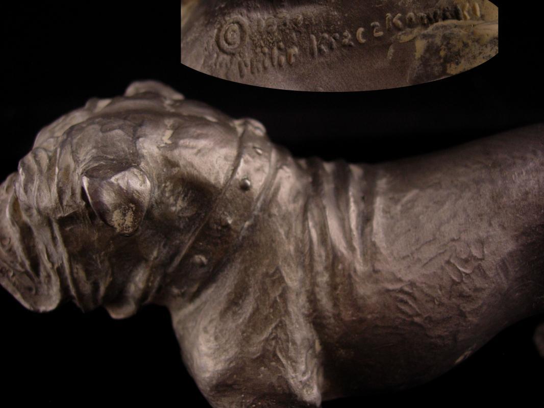 Vintage Metal Bulldog sculpture - buckle collar - MACK Truck statue - marine College football mascot - Figural dog lover