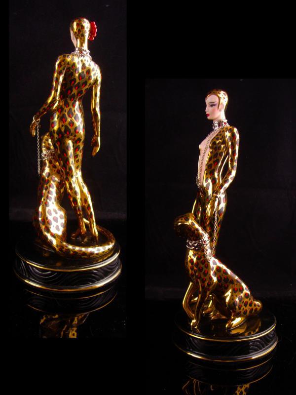 Exotic Leopard Goddess statue - Vintage Erte cat panther figurine -Art deco woman - cat lady gift