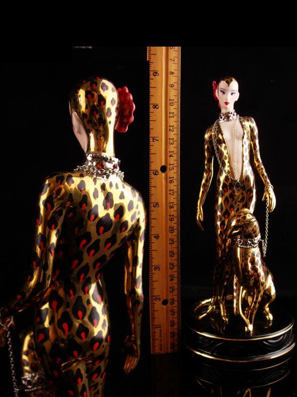 Exotic Leopard Goddess statue - Vintage Erte cat panther figurine -Art deco woman - cat lady gift