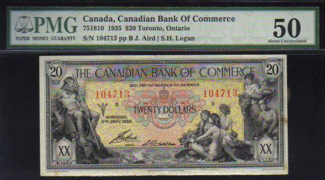 1935 $20 CANADIAN BANK OF COMMERCE PMG50 high