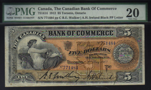 1912 $5 CANADIAN BANK OF COMMERCE PMG20