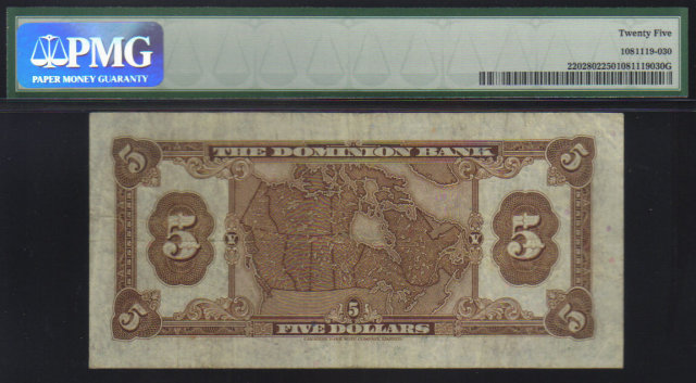 1938 $5 THE DOMINION BANK PMG 25